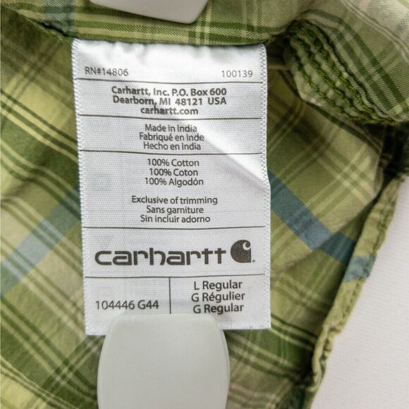 Carhartt Plaid Long Sleeve Men's Large Relaxed Fit Green Blue Button Up Casual - Picture 8 of 12